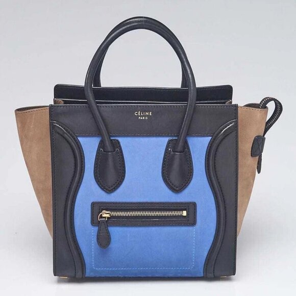 Celine Tri-Color Nubuck and Calfskin Leather Micro Luggage Tote Bag - Picture 2 of 12